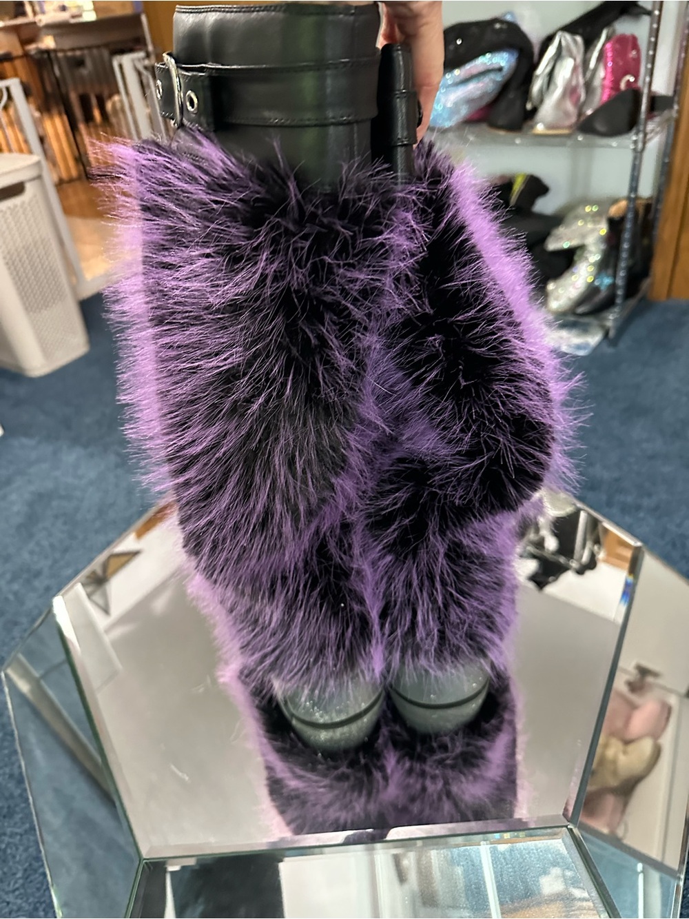 Faux Fur Azalea Wang Purple Knee-High Combat Boots fur Women 12 - Picture 9 of 10